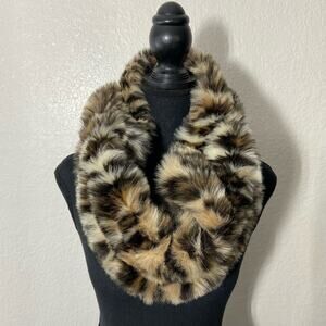 VTG SAKS FIFTH AVENUE RED LABEL Faux Fur Scarf Leopard Print Old Money Evening
